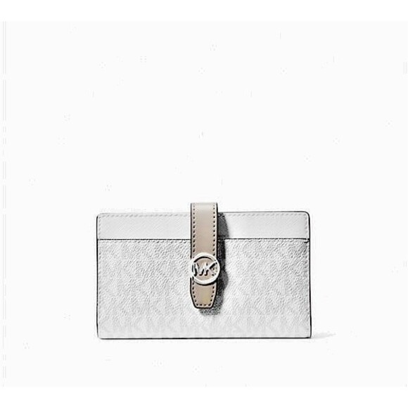 New Michael Kors Greenwich Medium Signature Logo Wallet Optic White Multi - Picture 1 of 4
